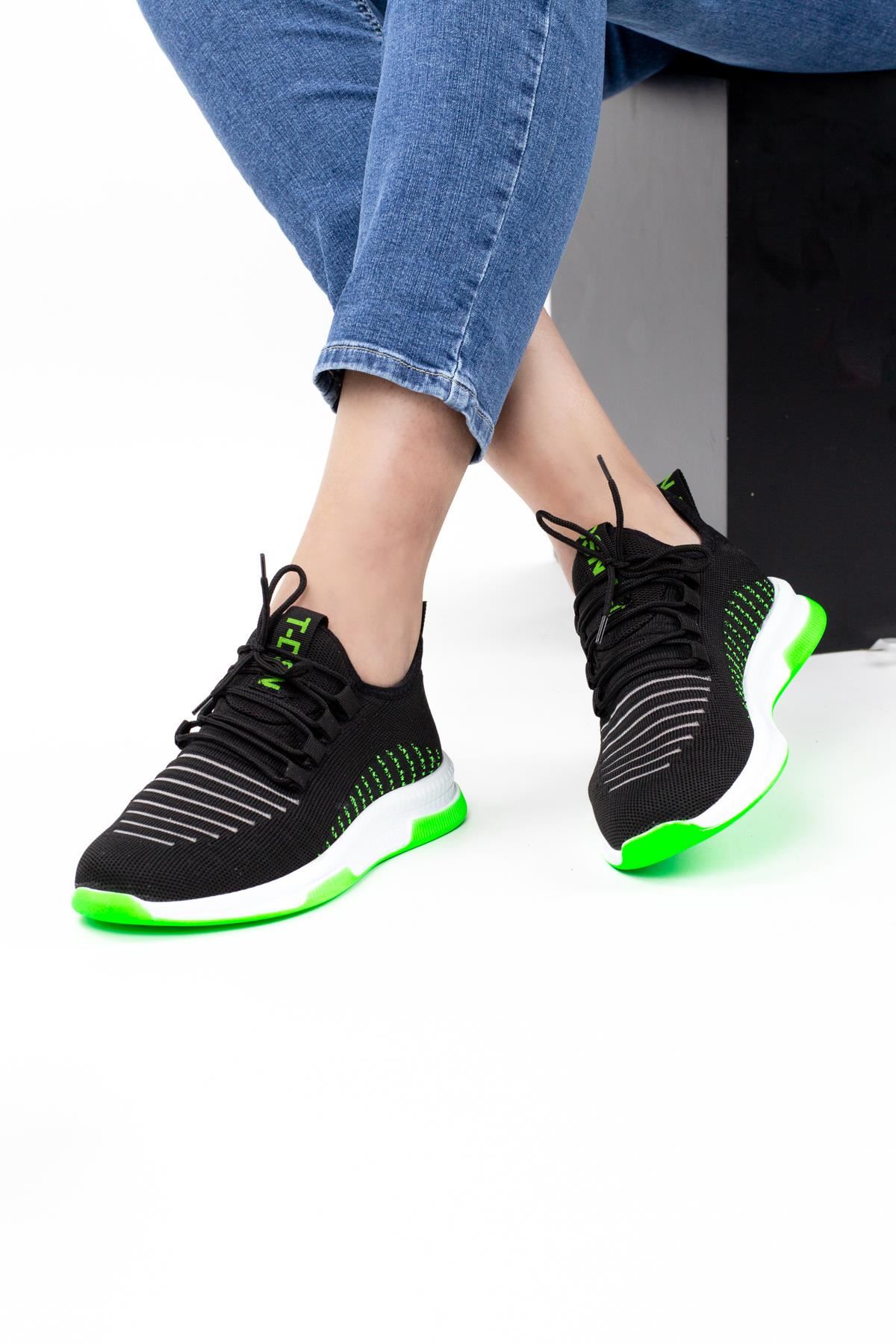 Dazy Neon Detaylı Triko Kadın Sneaker Spor Ayakkabı Yeşil Triko