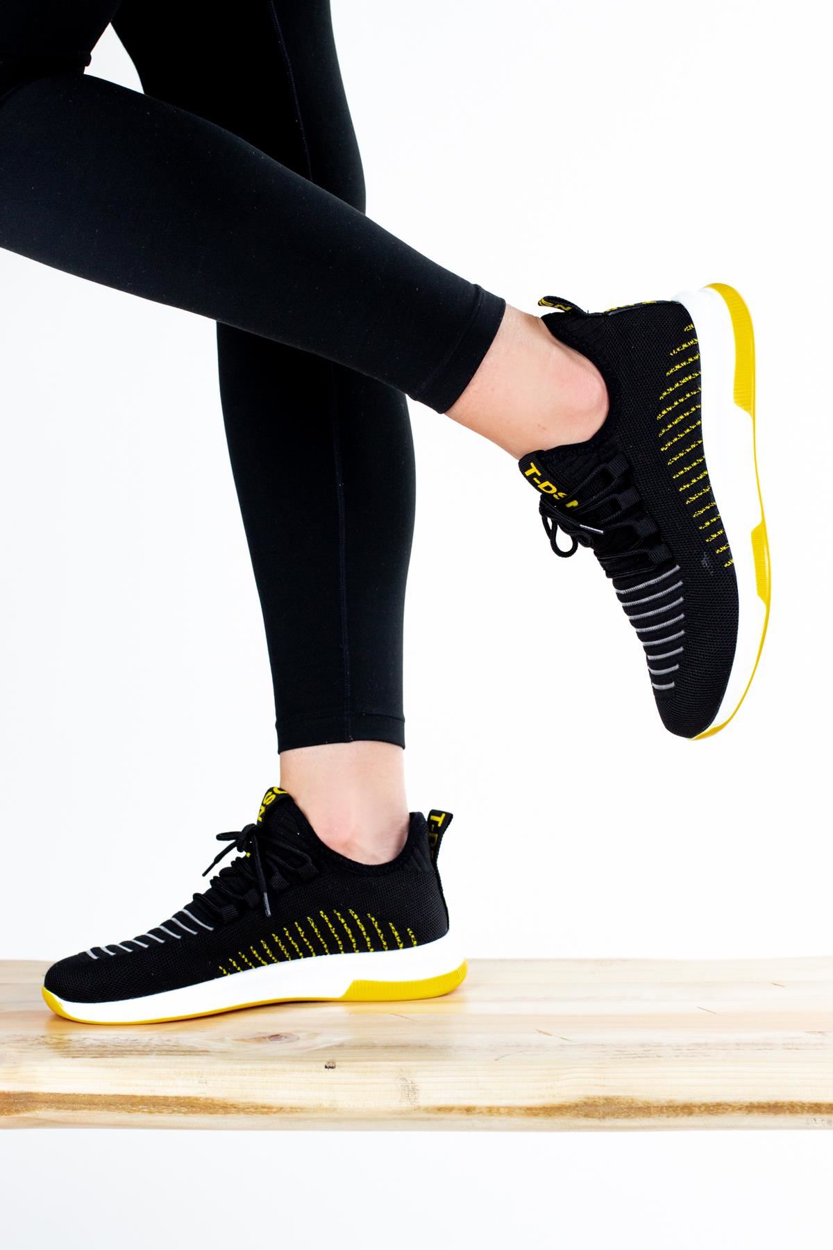 Dazy Neon Detaylı Triko Kadın Sneaker Spor Ayakkabı Sarı Triko