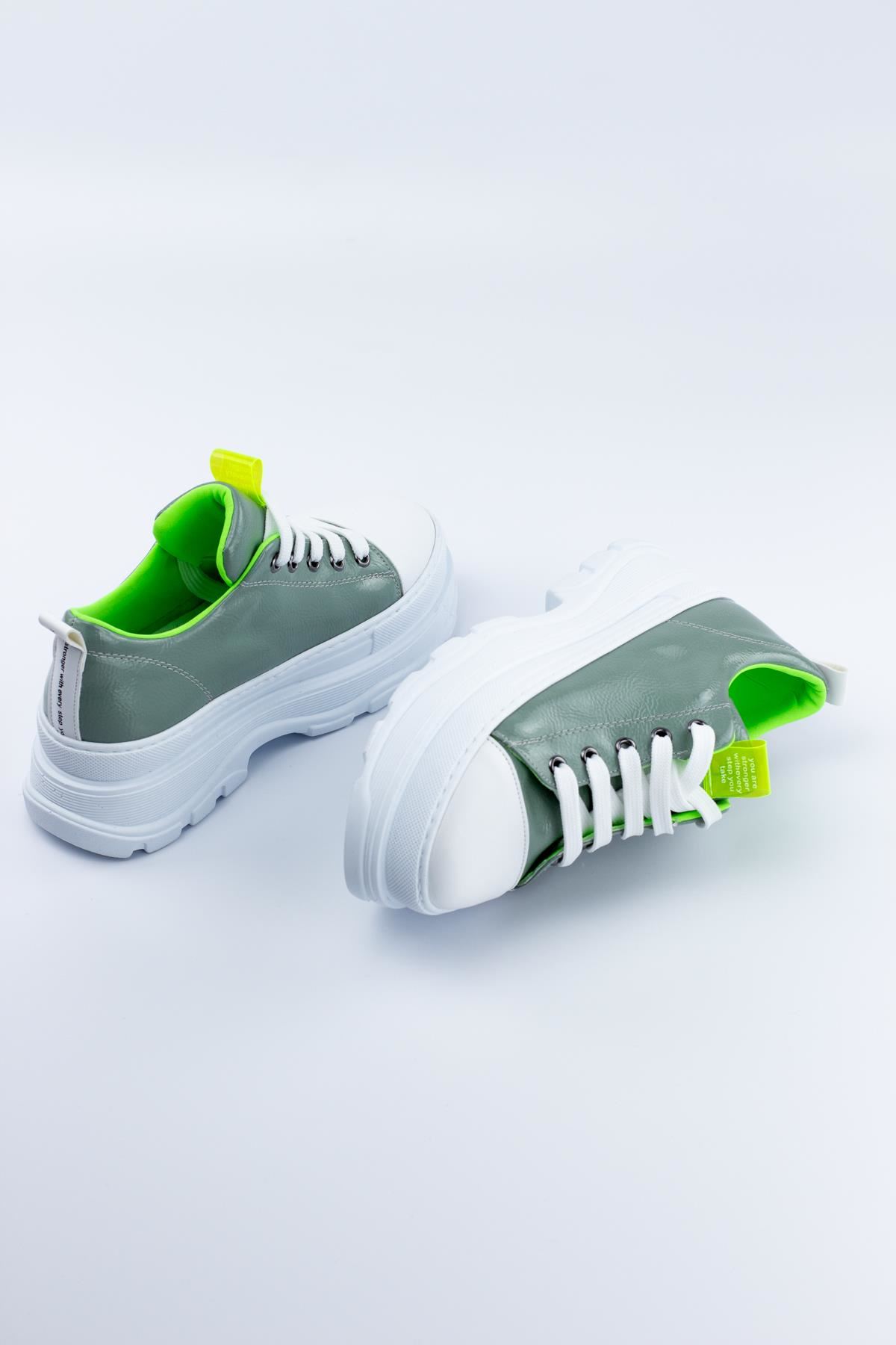 Citrus Neon Detaylı Kalın Taban Kadın Sneaker Yeşil Kırışık