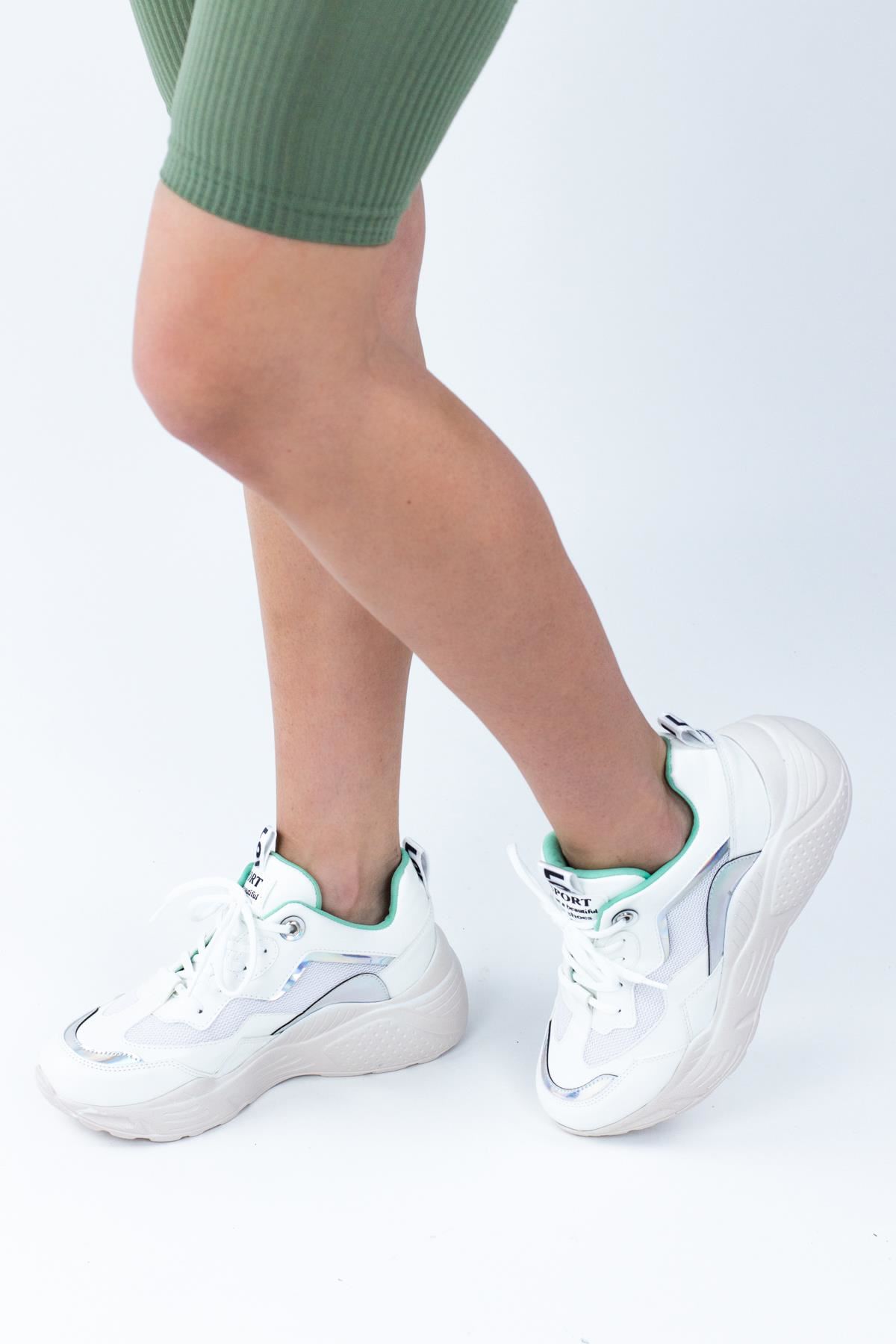 Vivus Kadın Dolgu Topuklu Spor Ayakkabı Sneaker BEYAZ CİLT