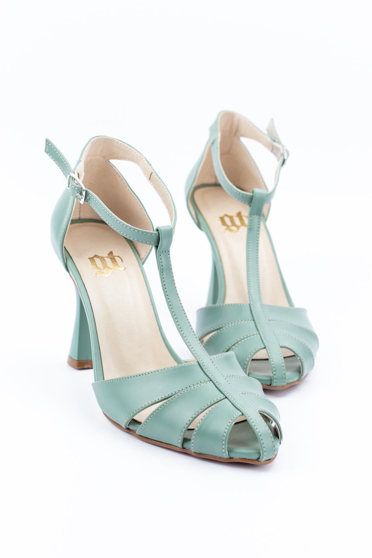 Princess Kadın Klasik Topuklu Ayakkabı Su Yeşili Cilt