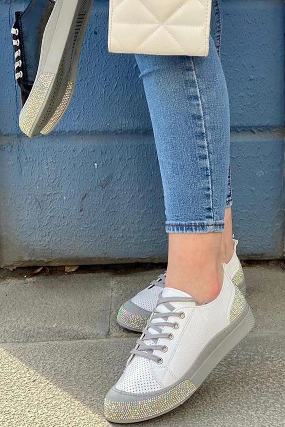 Ledina Kadın Sneakers Beyaz Kırışık