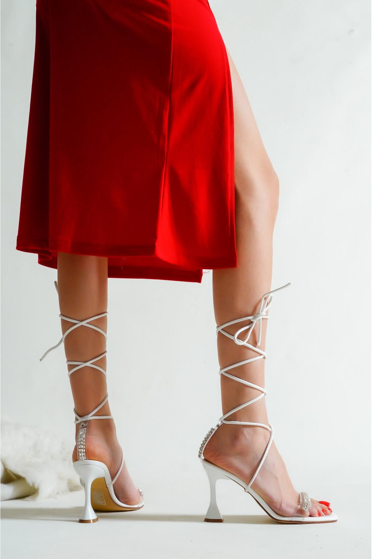Sienna Kadın Taş Detaylı Topuklu Ayakkabı BEYAZ CİLT