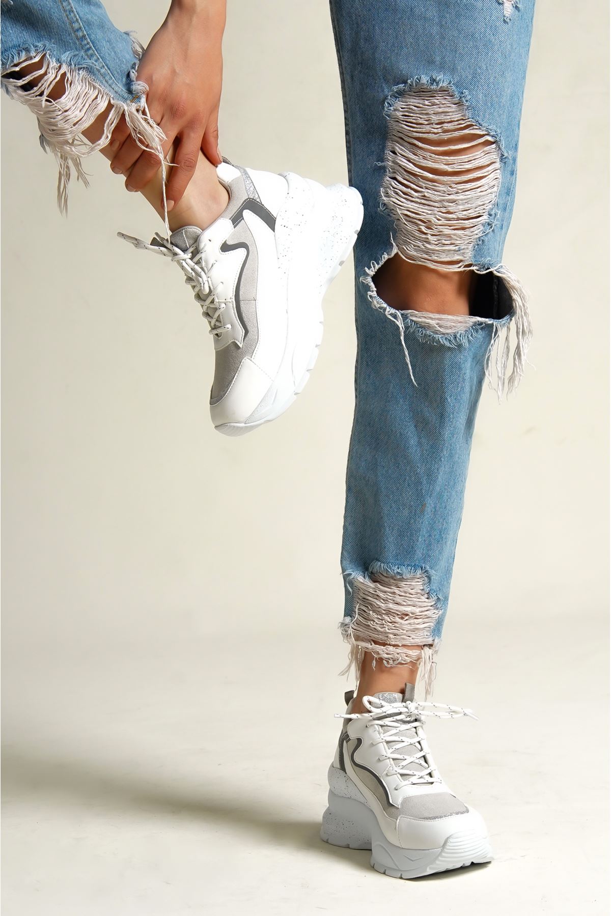 Sendys Gizli Topuk Kadın Sneaker Spor Ayakkabı BEYAZ CİLT