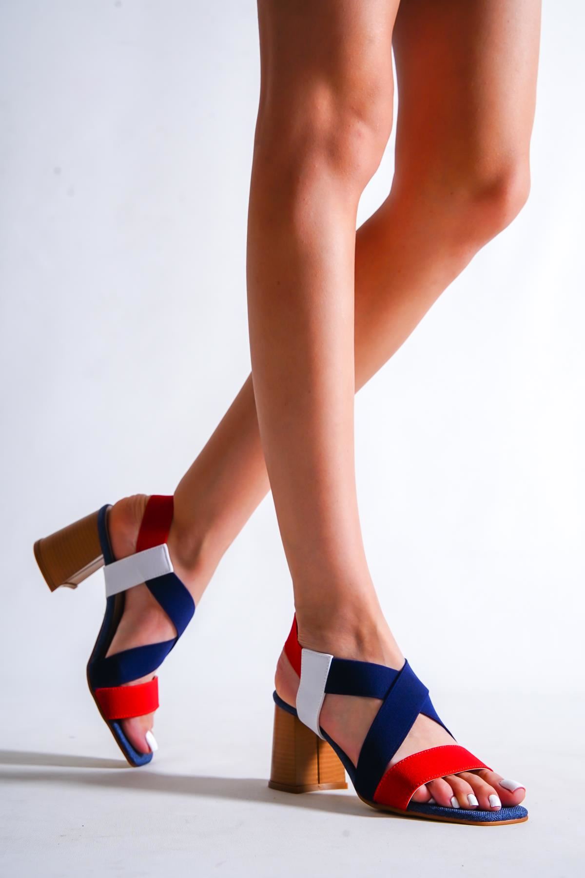 Grace Kadın Renkli Topuklu Sandalet KIRMIZI KETEN