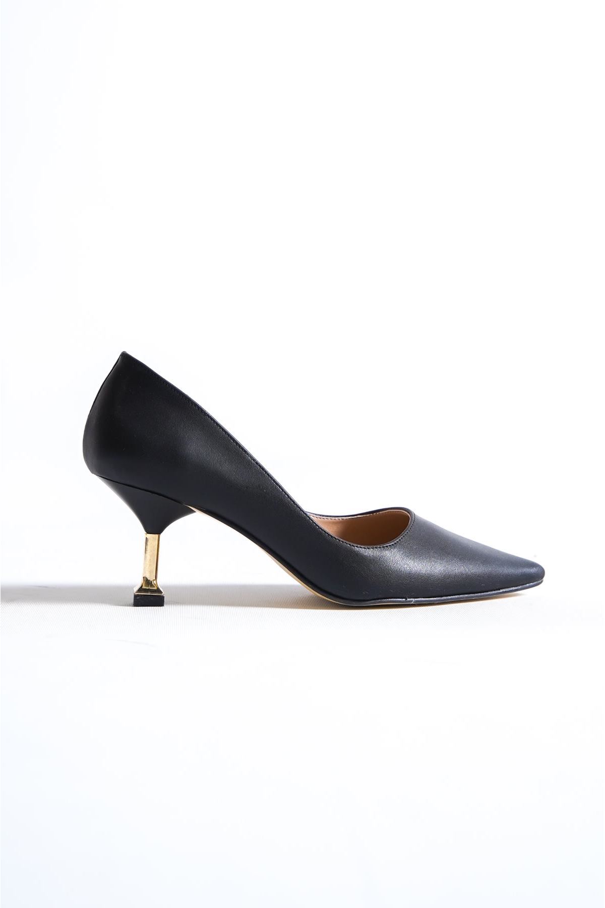 Blend Kadın Stiletto Ayna Ökçe Topuklu Kısa Topuklu Ayakkabı SİYAH CİLT