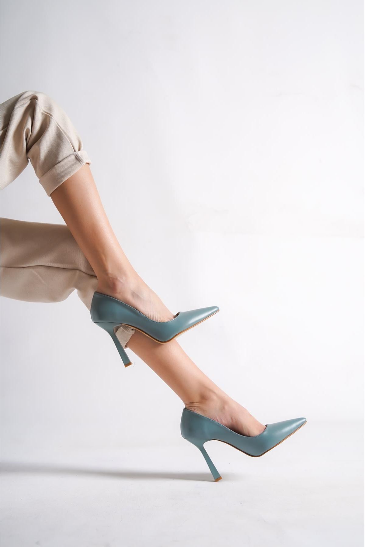 Ravyn Kadın Klasik Topuklu Ayakkabı Mavi Cilt