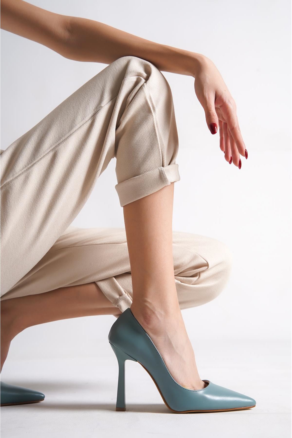 Ravyn Kadın Klasik Topuklu Ayakkabı Mavi Cilt