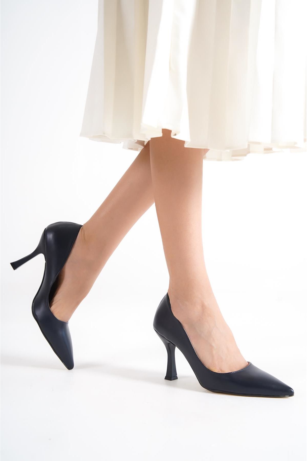 Beliz Kadın Stiletto Topuklu Ayakkabı Lacivert Cilt