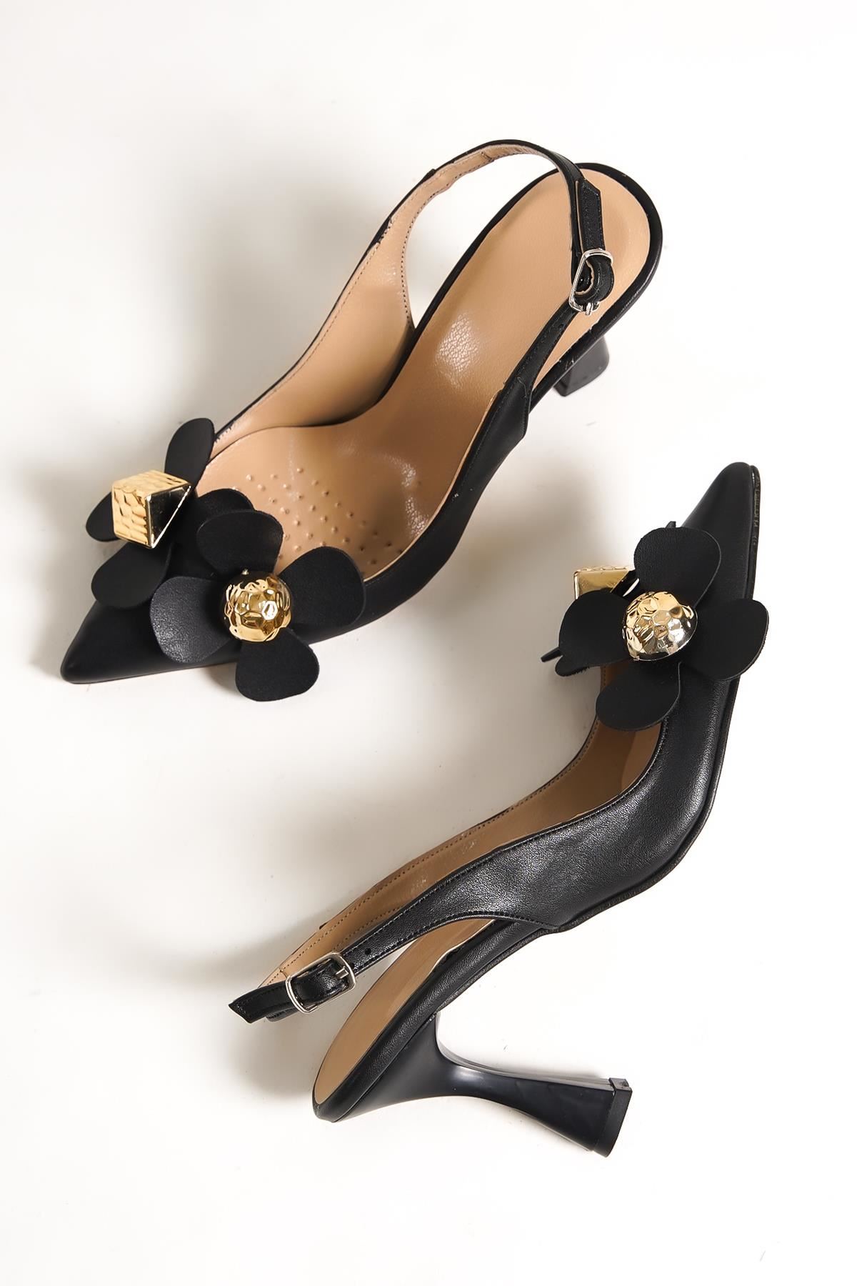 Chiara Kadın Topuklu Ayakkabı Siyah Çiçekli