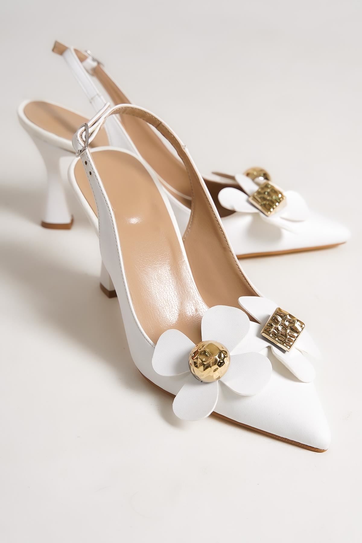 Chiara Kadın Topuklu Ayakkabı Beyaz Çiçekli