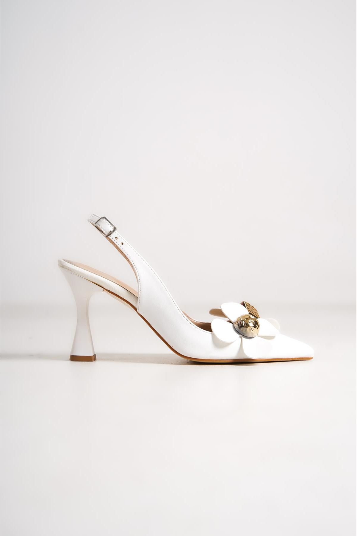 Chiara Kadın Topuklu Ayakkabı Beyaz Çiçekli