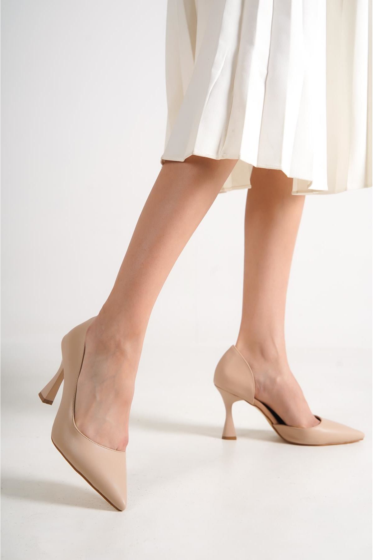 Luna Renkli Şeffaf Detaylı Kadın Topuklu Ayakkabı Nude Cilt-Sade