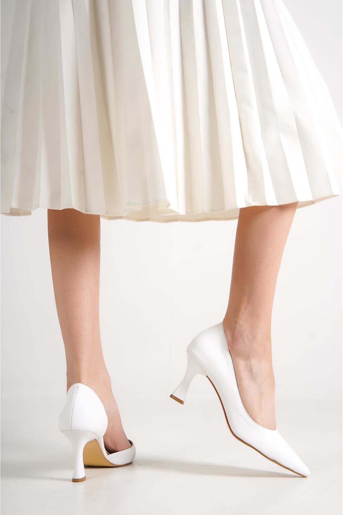 Mirinda Renkli Şeffaf Detaylı Kadın Topuklu Ayakkabı Beyaz Cilt-Sade