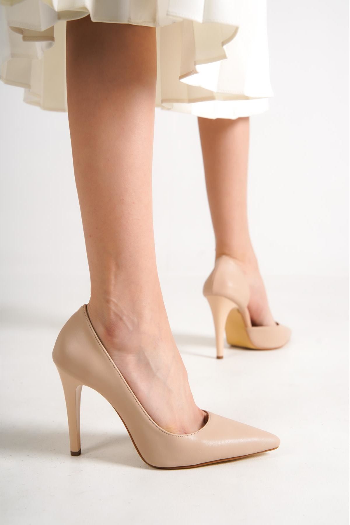 Nina Şeffaf Detaylı Kadın Topuklu Ayakkabı Nude Cilt-Sade