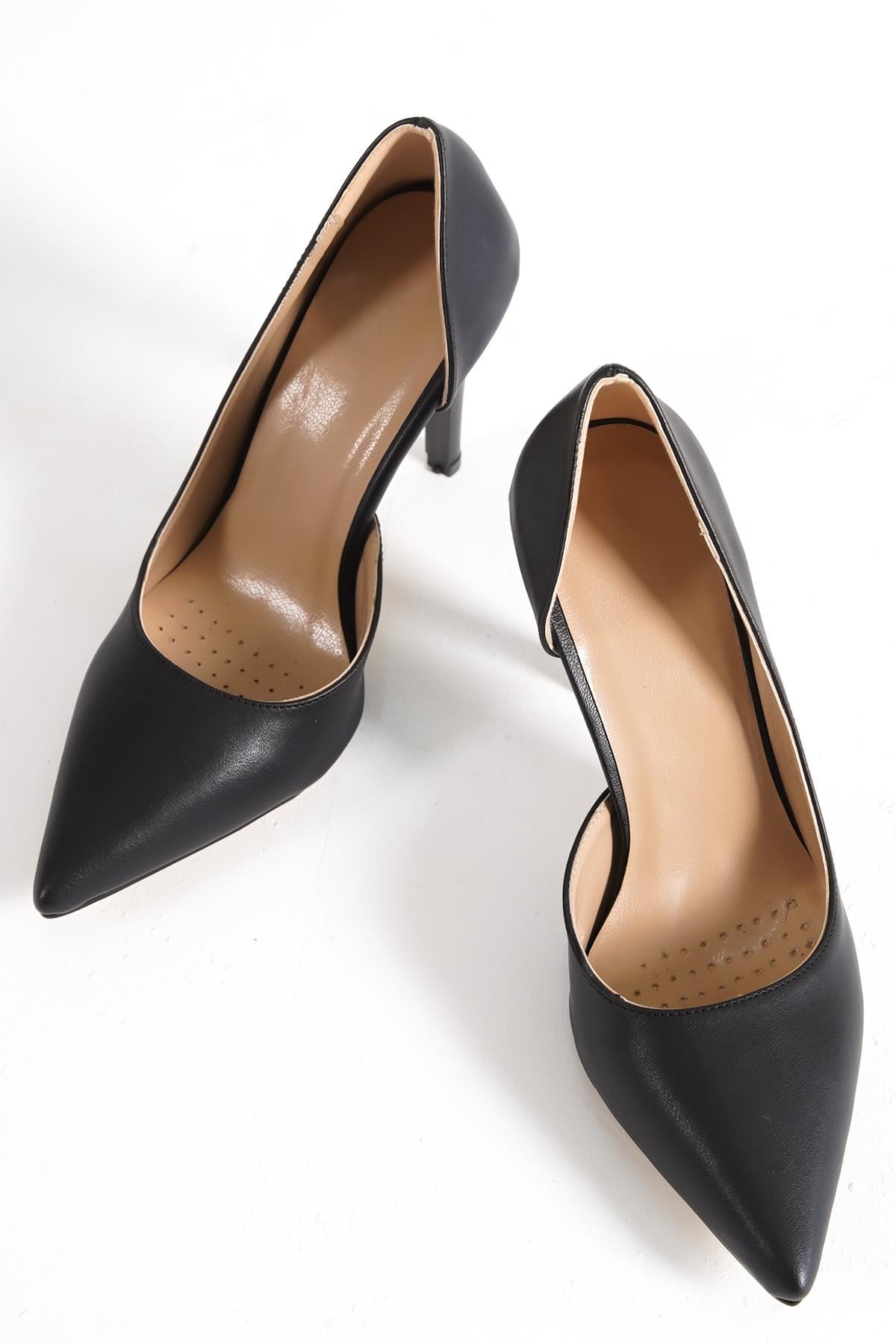 Nina Şeffaf Detaylı Kadın Topuklu Ayakkabı Siyah Cilt-Sade