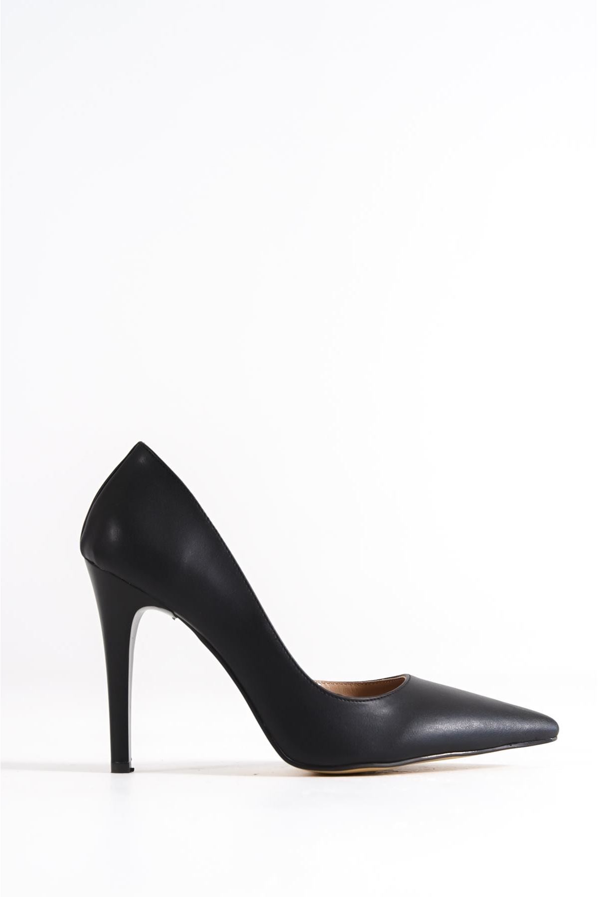 Nina Şeffaf Detaylı Kadın Topuklu Ayakkabı Siyah Cilt-Sade