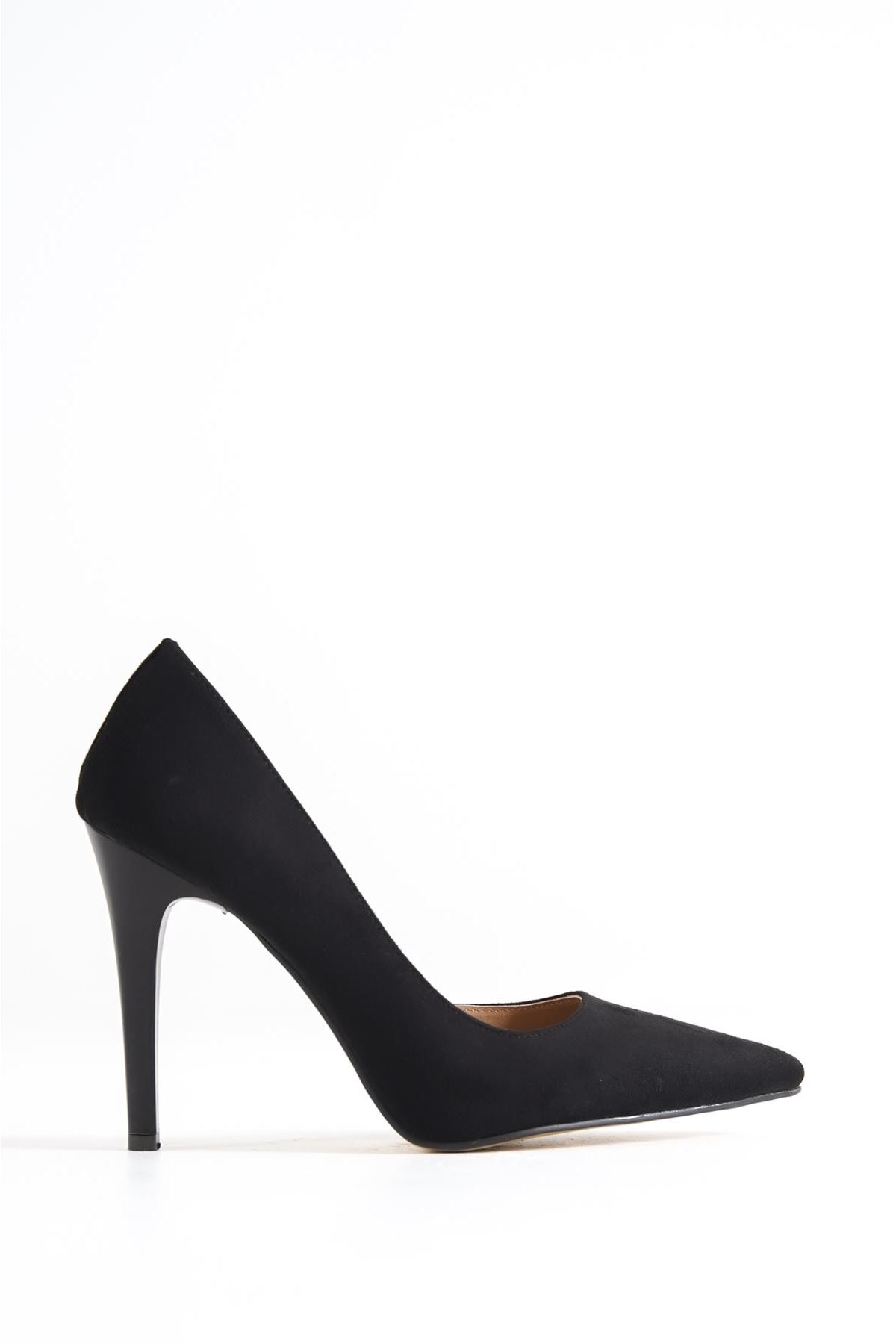 Nina Şeffaf Detaylı Kadın Topuklu Ayakkabı Siyah Süet-Sade