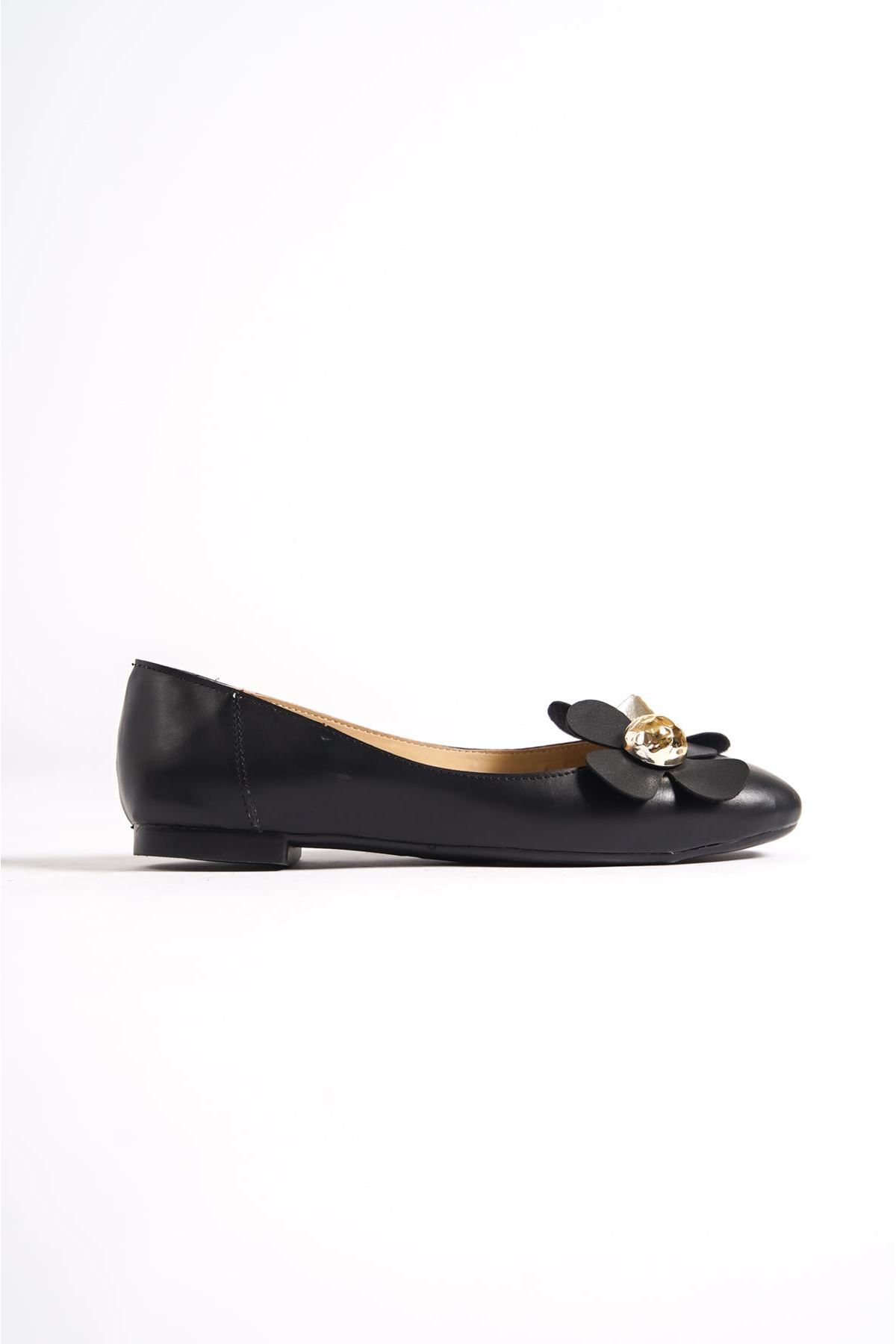 Linda Kadın Babet Ayakkabı Siyah Çiçekli