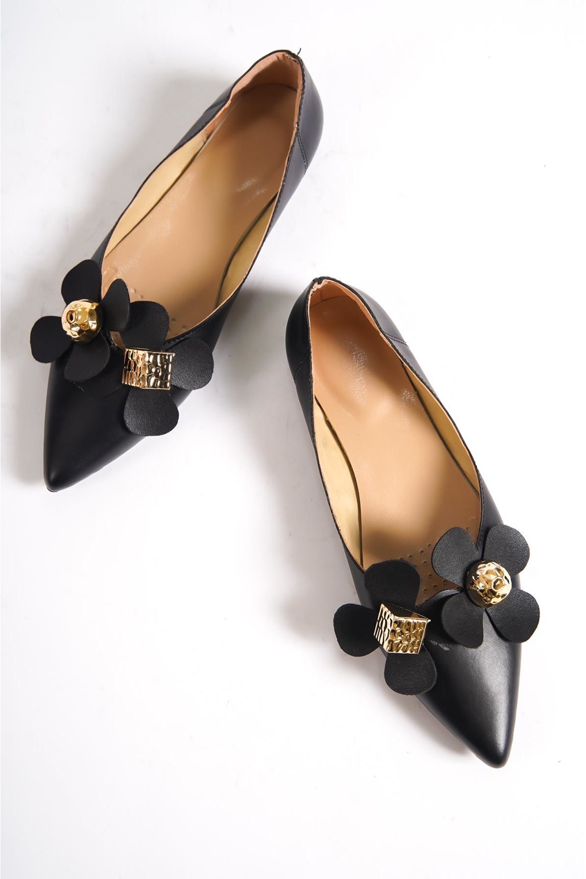 Samber Kadın Babet Ayakkabı Siyah Çiçekli