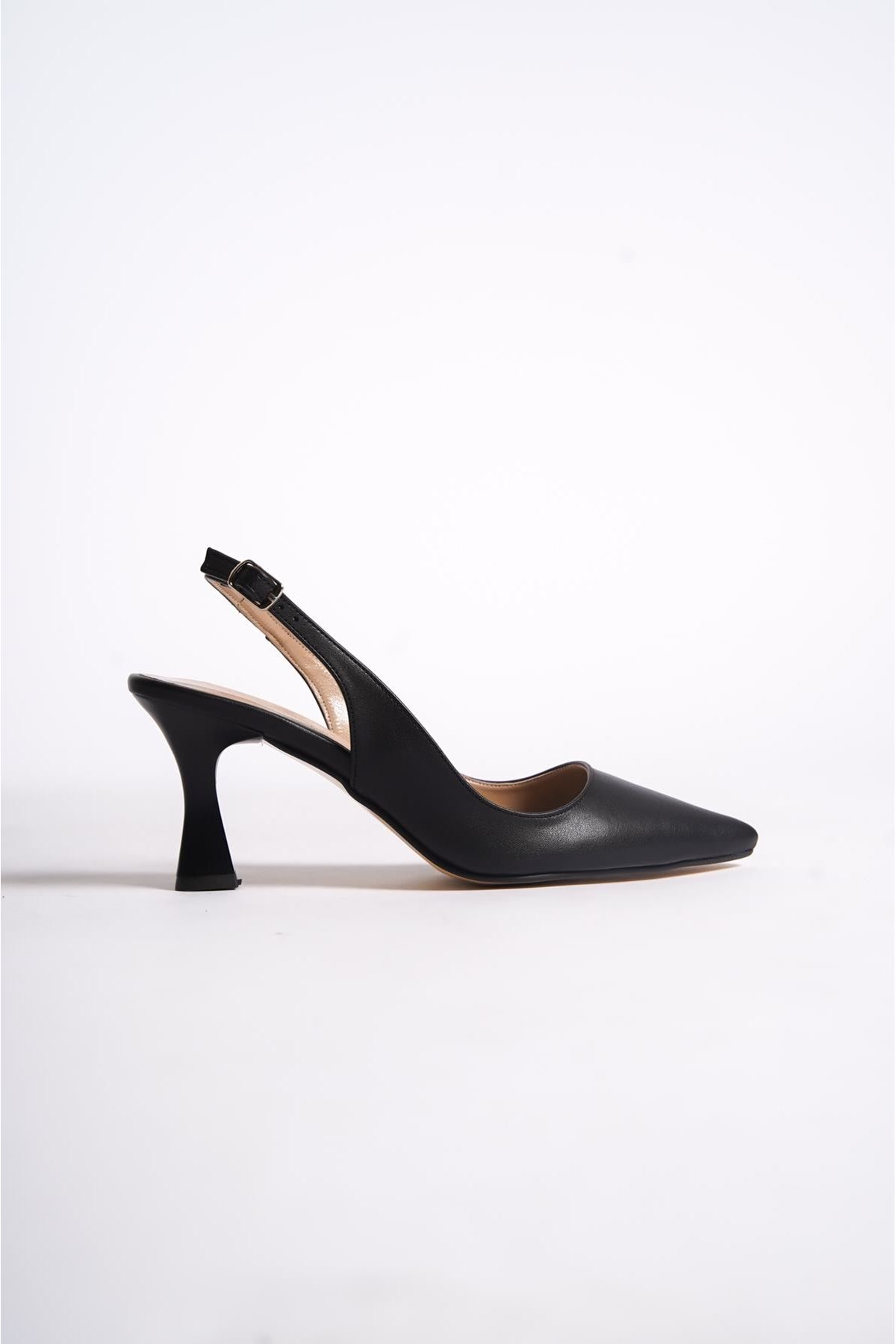 Kadın Stiletto Kısa Topuklu Ayakkabı Tweety Siyah Cilt-Sade