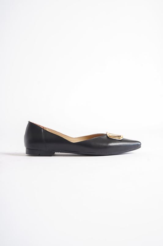 Samber Kadın Babet Ayakkabı Siyah Cilt-Tokalı