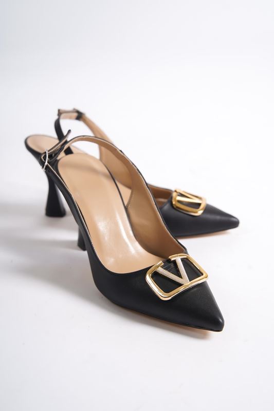 Chiara Kadın Topuklu Ayakkabı Siyah Cilt-Tokalı