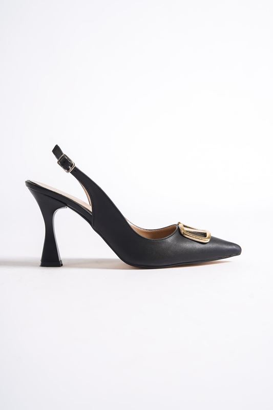 Chiara Kadın Topuklu Ayakkabı Siyah Cilt-Tokalı