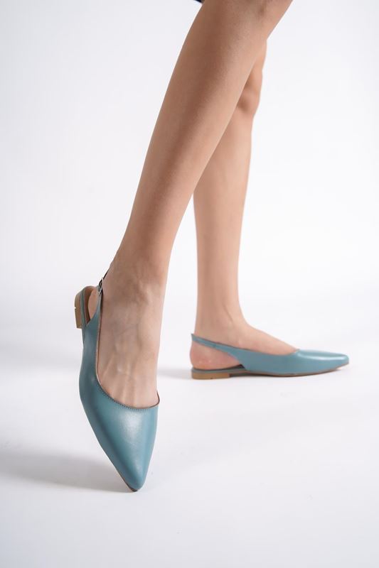 Betty Kadın Sivri Burunlu Babet Ayakkabı Kot Mavi Cilt