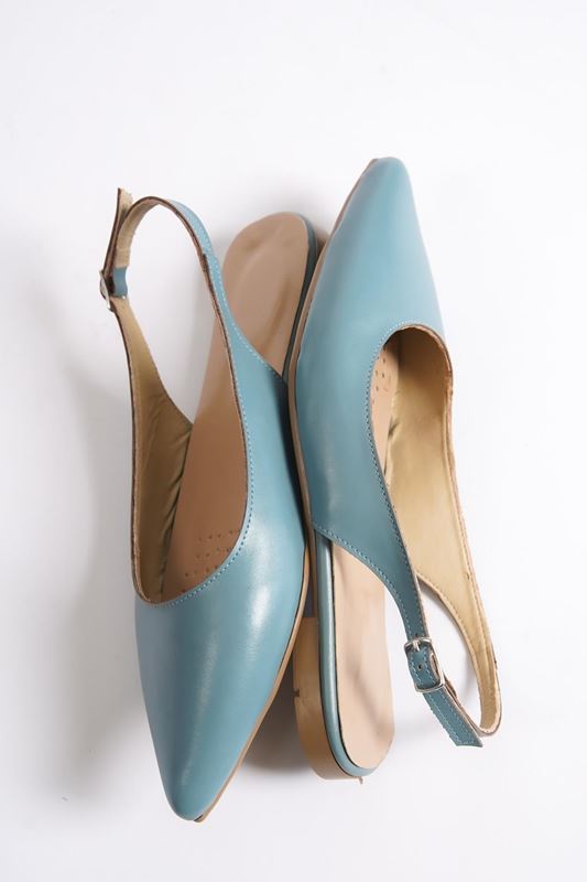 Betty Kadın Sivri Burunlu Babet Ayakkabı Kot Mavi Cilt