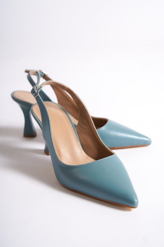 Kadın Stiletto Kısa Topuklu Ayakkabı Tweety Kot Mavi Cilt