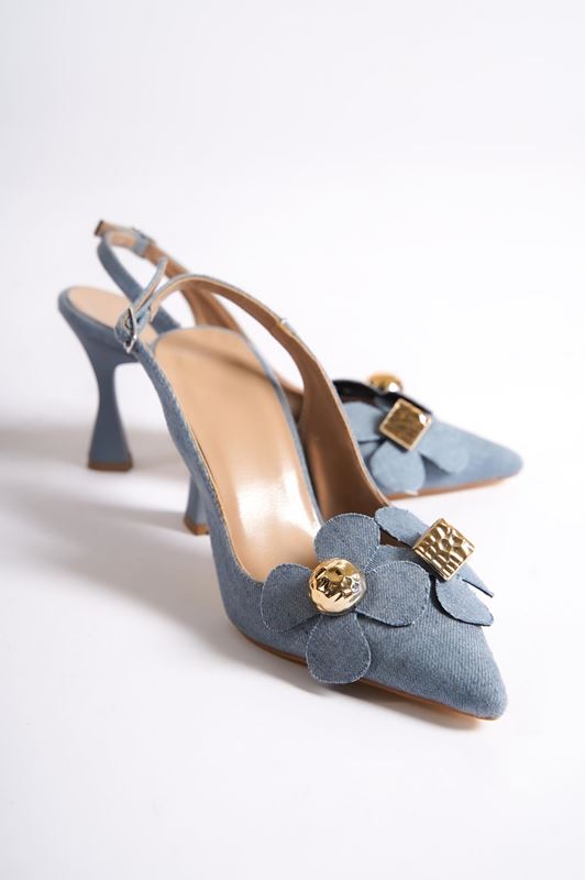 Chiara Kadın Topuklu Ayakkabı Açık Kot-Çiçekli
