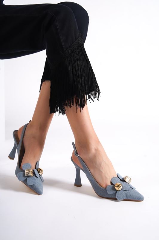 Chiara Kadın Topuklu Ayakkabı Açık Kot-Çiçekli