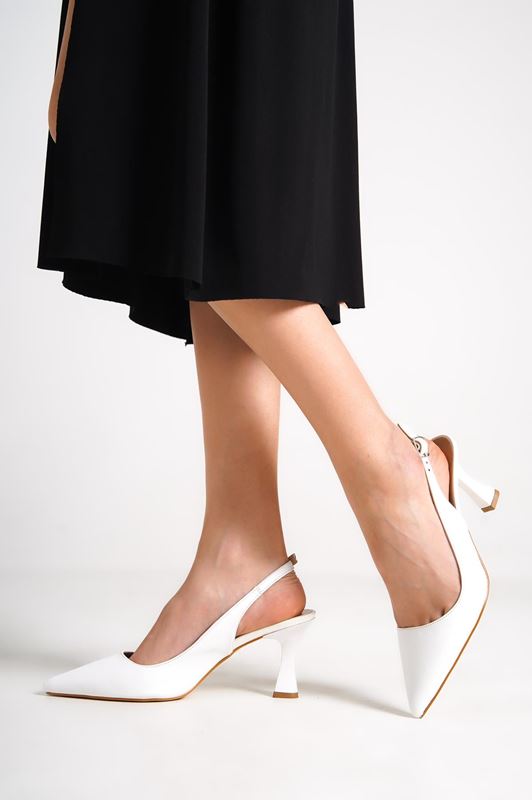 Kadın Stiletto Kısa Topuklu Ayakkabı Tweety Beyaz Cilt-Sade