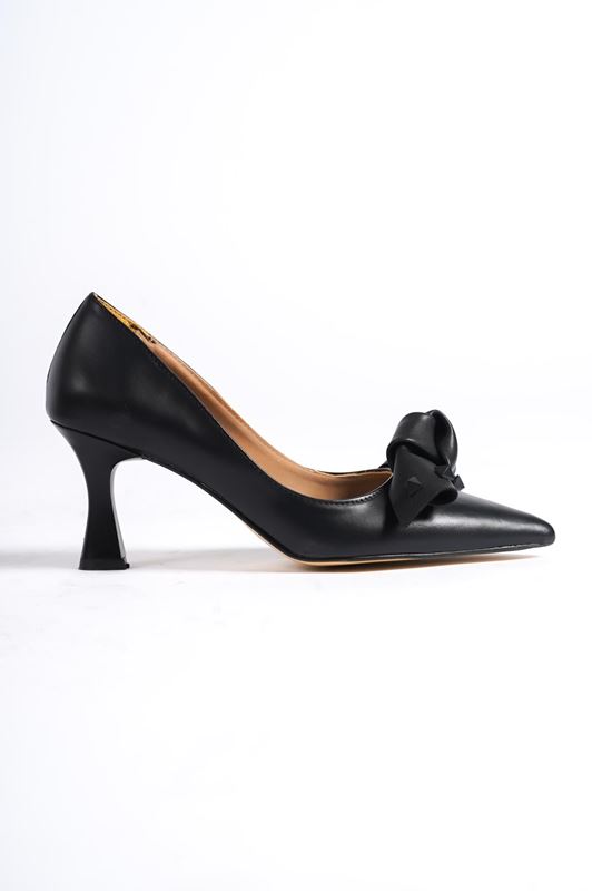 Laser Kadın Topuklu Ayakkabı Siyah Cilt-Zımba