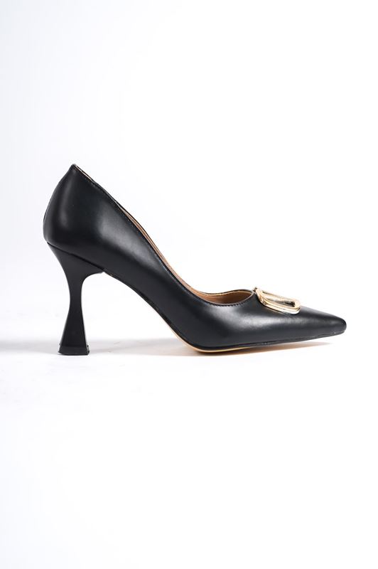 LİFE Topuklu Kadın Ayakkabı Siyah Cilt-Tokalı