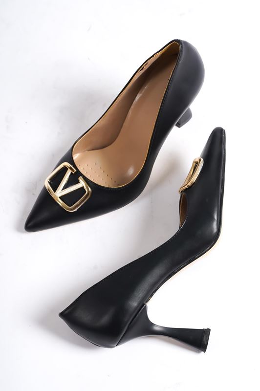 LİFE Topuklu Kadın Ayakkabı Siyah Cilt-Tokalı