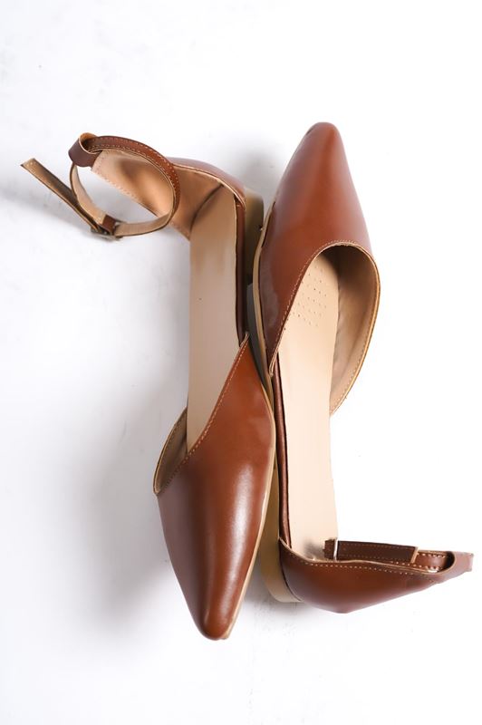 Kadın Sivri Burunlu Babet Ayakkabı Merta Kahverengi Cilt