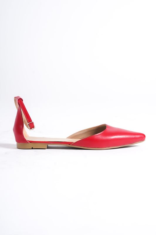 Kadın Sivri Burunlu Babet Ayakkabı Novella Kırmızı Cilt