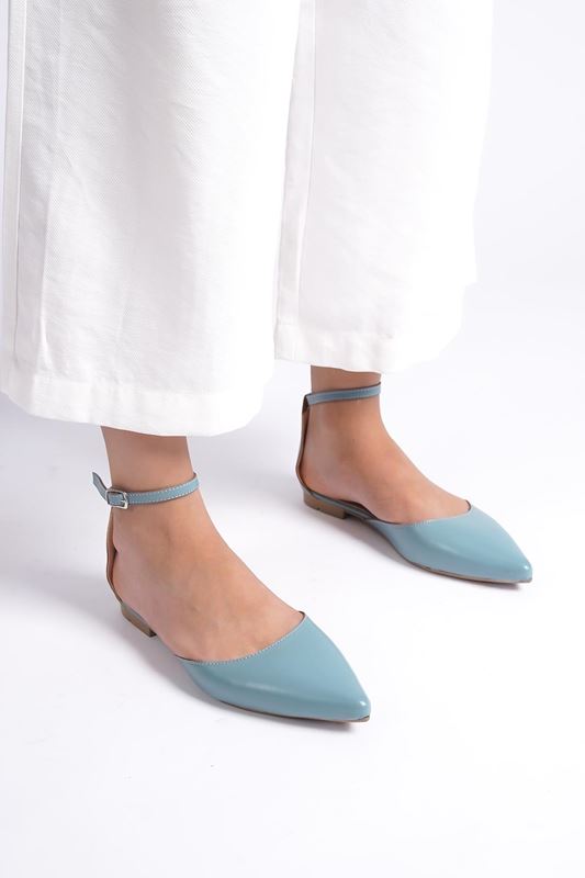 Kadın Sivri Burunlu Babet Ayakkabı Justus Kot Mavi Cilt