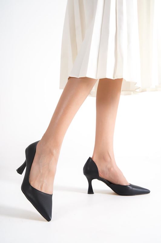 Mirinda Renkli Şeffaf Detaylı Kadın Topuklu Ayakkabı Siyah Cilt-Sade