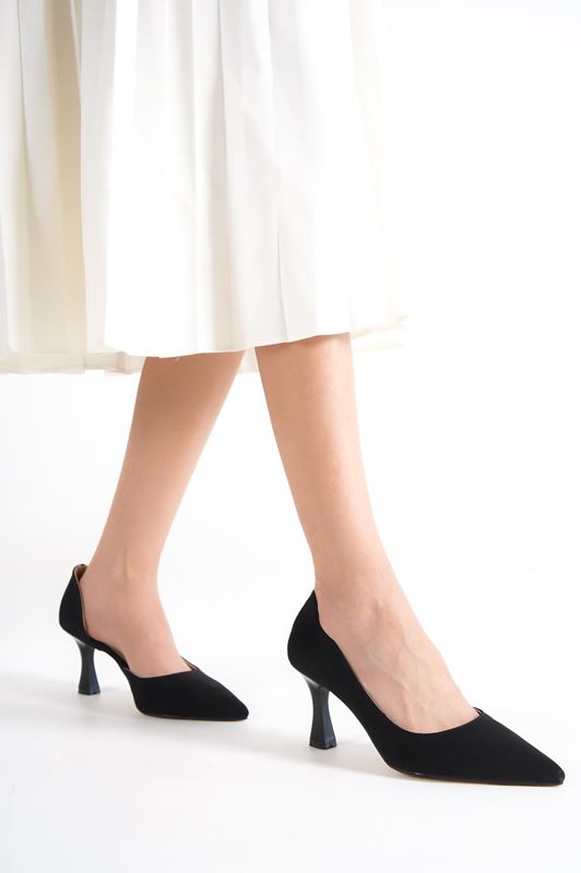 Mirinda Renkli Şeffaf Detaylı Kadın Topuklu Ayakkabı Siyah Süet-Sade