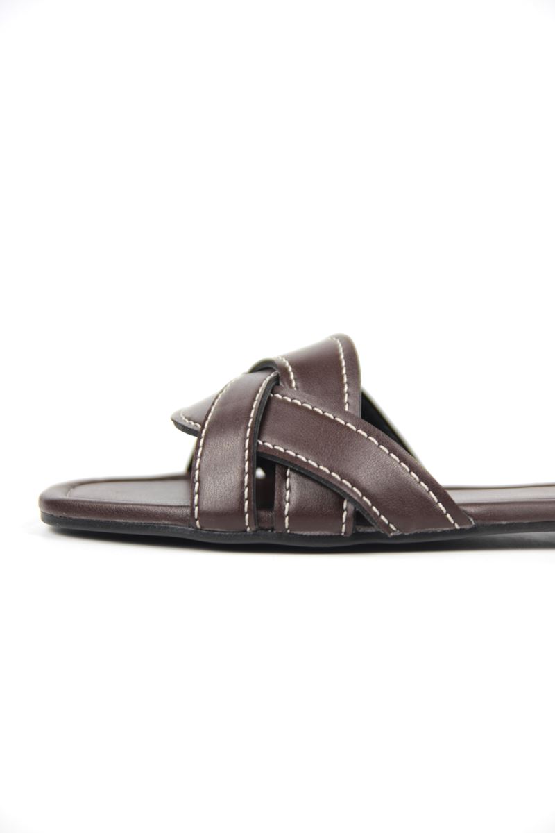 Diane Kadın Çapraz Geçme Dikişli Kahve Cilt Terlik