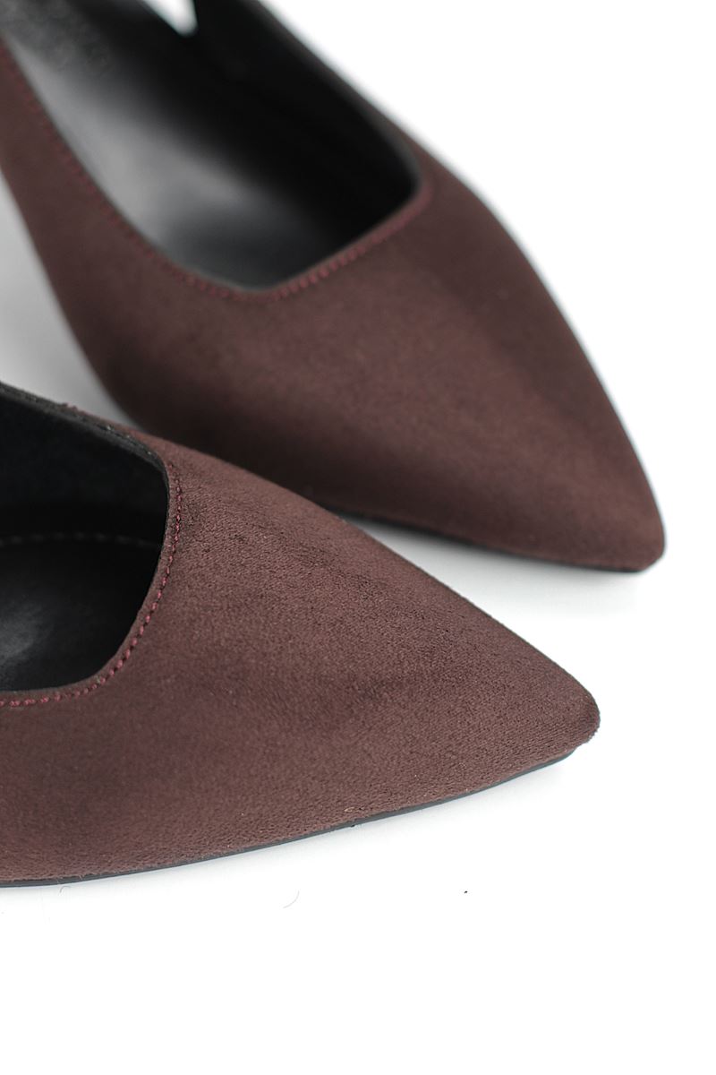 Vivienne Esnek Yumuşak Kaymaz Taban (7 cm) Koyu Kahve Süet Açık Lastikli Kadın Topuklu Ayakkabı