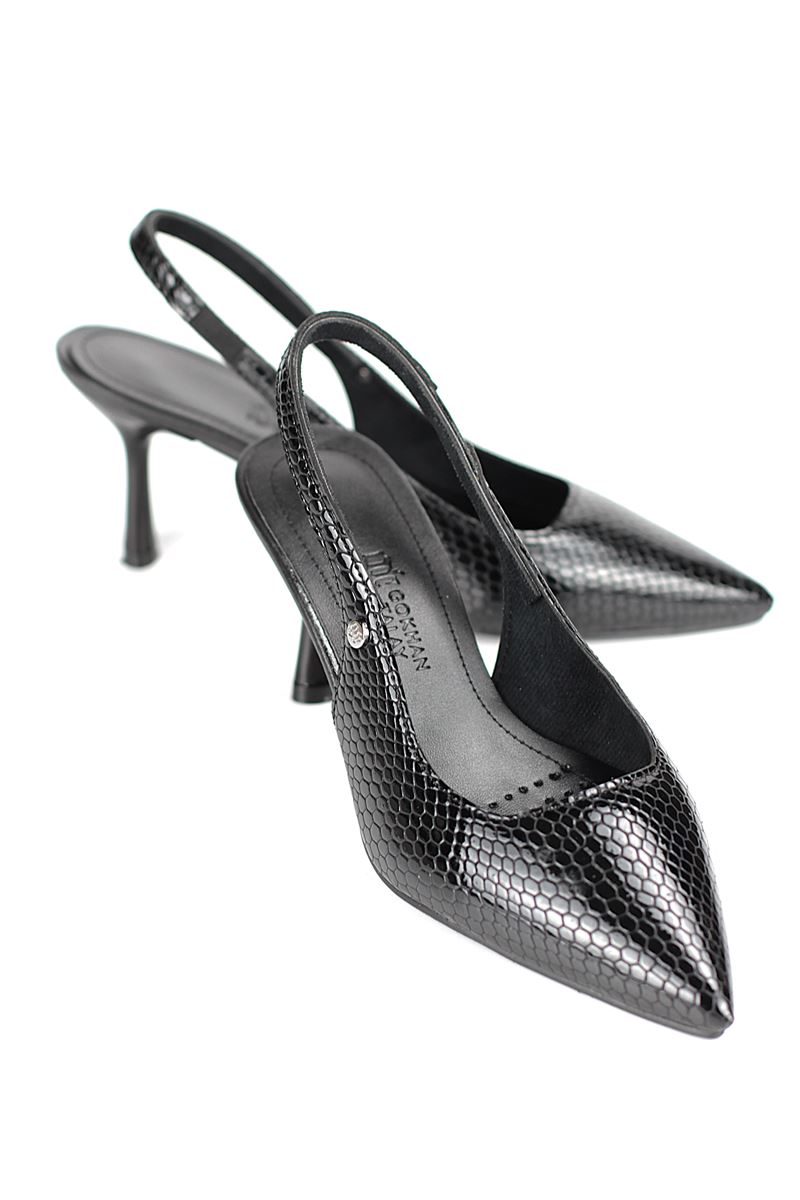 Vivienne Esnek Yumuşak Kaymaz Taban (7 cm) Rugan Yılan Baskı Açık Lastikli Kadın Topuklu Ayakkabı