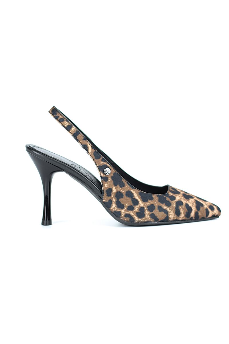 Lavender Esnek Yumuşak Kaymaz Taban (8 cm) Leopar Açık Lastikli Kadın Topuklu Ayakkabı