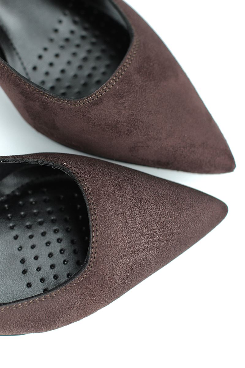 Ayça Esnek Yumuşak Kaymaz Taban (7 cm) Koyu Kahve Süet Kadın Topuklu Ayakkabı