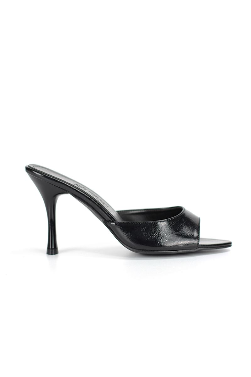 Zafira Esnek Yumuşak Kaymaz Taban (8 cm) Siyah Rugan Kadın Topuklu Terlik