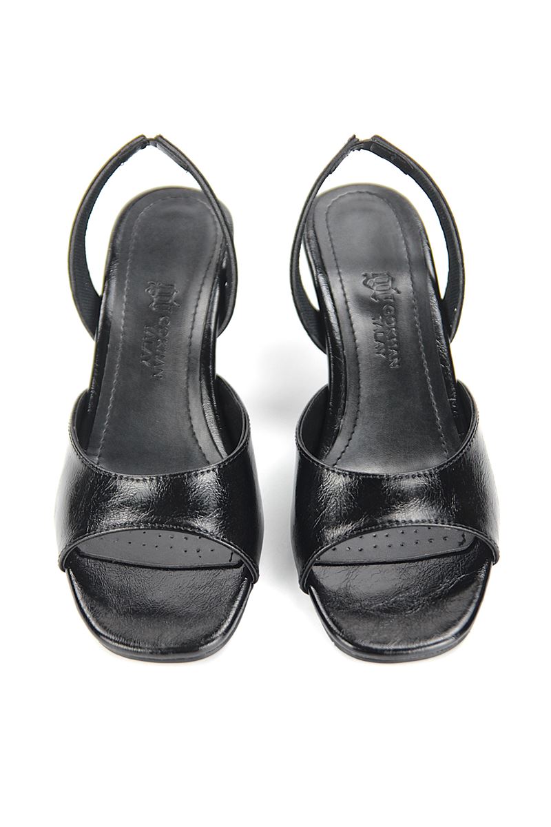 Viona Esnek Yumuşak Kaymaz Taban (8 cm) Siyah Rugan Kadın Topuklu Ayakkabı