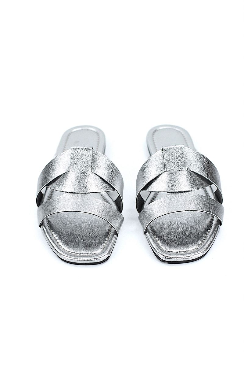 Venza Kadın Çapraz Geçme  Lame Metalik Cilt Terlik